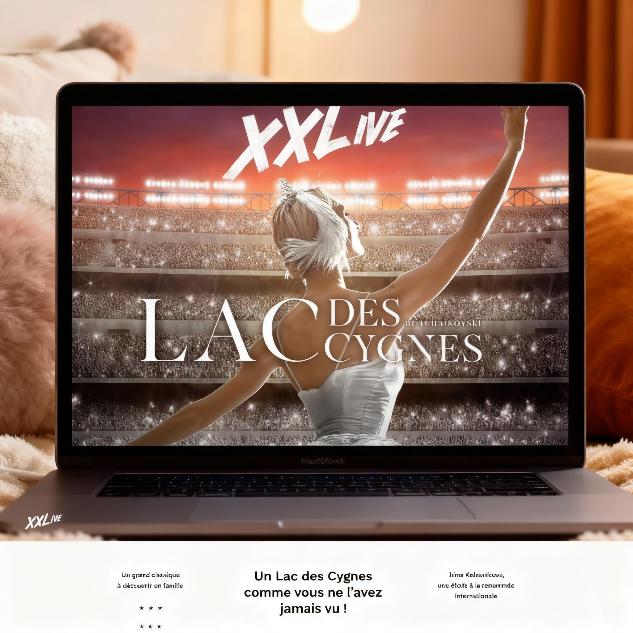 Bannière principale du site événementiel "Lac des Cygnes" à Paris, mettant en scène l'univers du ballet et les informations clés du spectacle, développé par Kaleidos pour XXLive