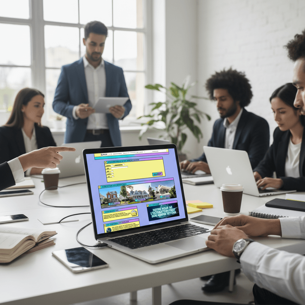 Visualisation sur MacBook d'un des sites au design "rétro" développé par Kaleidos pour la campagne publicitaire Meilleurs Agents, montrant l'intentionnalité du concept.