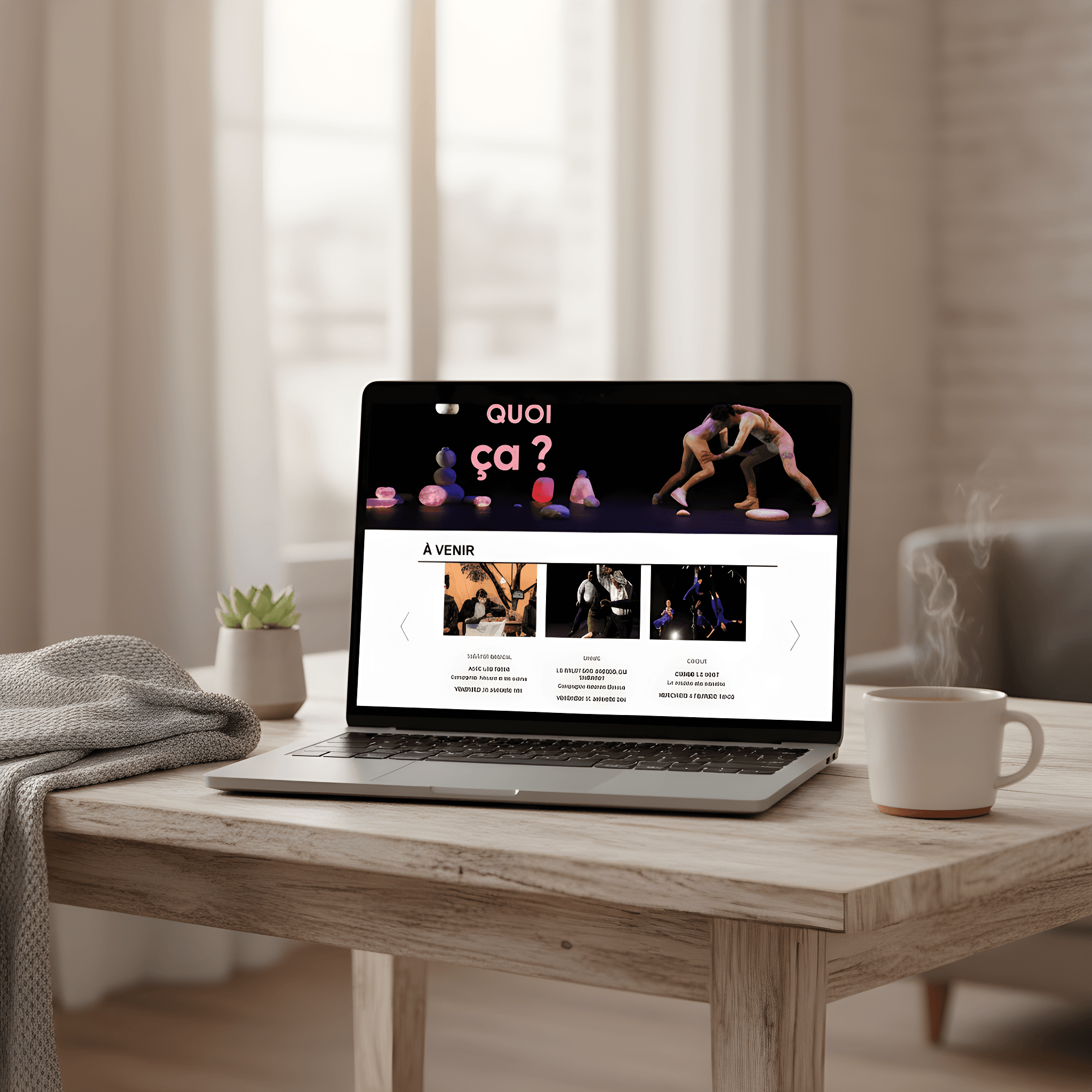 Capture d'écran de la page d'accueil du nouveau site du Théâtre de la Mégisserie sur ordinateur de bureau, avec son design moderne et sa structure claire.