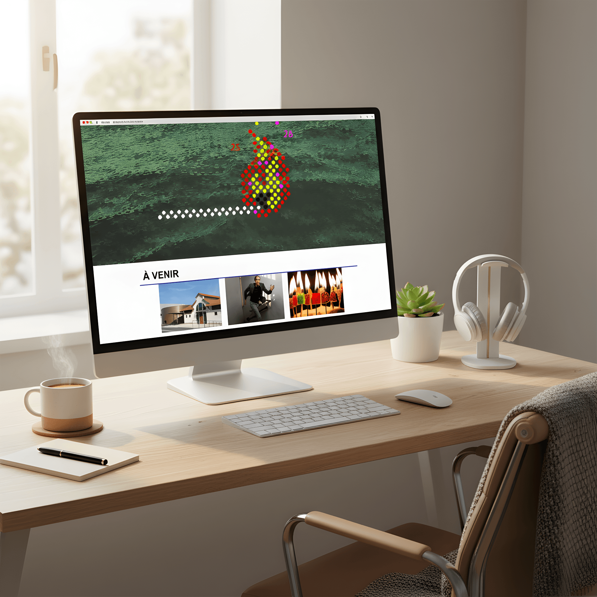 Vue du site web refondu du Théâtre de la Mégisserie sur un écran d'ordinateur MacBook, mettant en avant l'agenda culturel et les informations de programmation.